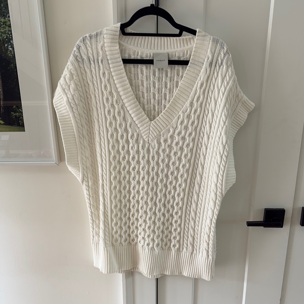 Varley Off-White Cable Knit V-Neck Sweater
